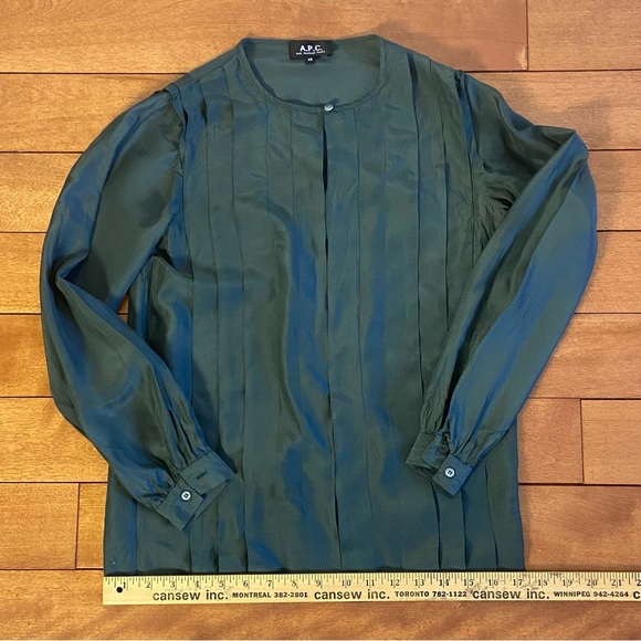 A.P.C. Army Green Silk Blouse - Picture 4 of 14